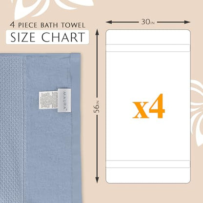 MAURA Light Blue Extra Large Turkish Cotton Luxury Bath Towels Set of 4. Ultra-Soft, Thick & Plush Towels for Bathroom - Serenity Blue - color: Serenity Blue, size: Bath Towel (4-Pack)