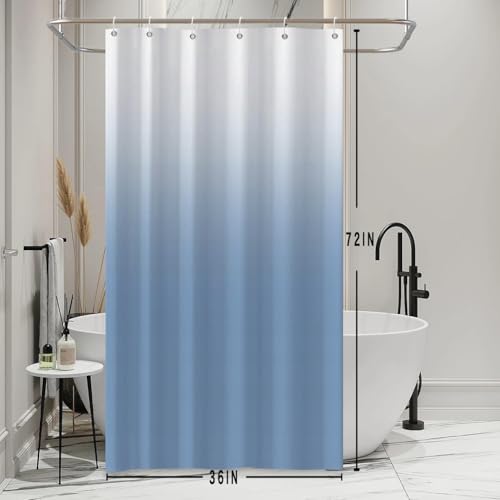 Ombre Haze Blue Stall RV Shower Curtain with Hooks 36x72inches | Machine Washable Waterproof, Modern Solid Boho Gradient, Bathroom Dorm Hotel Room Divider, Easy to Install, Window Curtain - color: Haze Blue, size: 36"W x 72"L (Pack of 1)