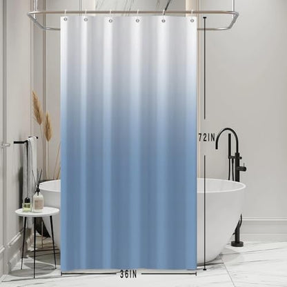 Ombre Haze Blue Stall RV Shower Curtain with Hooks 36x72inches | Machine Washable Waterproof, Modern Solid Boho Gradient, Bathroom Dorm Hotel Room Divider, Easy to Install, Window Curtain - color: Haze Blue, size: 36"W x 72"L (Pack of 1)