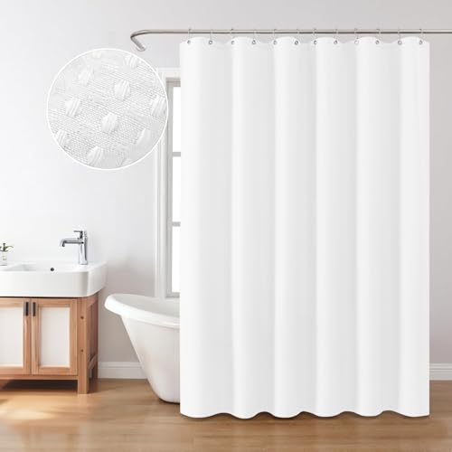 Inhousolu Fabric Shower Curtain, Waffle Weave 230 GSM Polyester, Weighted Hem, Metal Hooks Included, Water Repellent Washable, 36 x 72 Inch, White - color: White, size: 36"W x 72"L (Pack of 1)