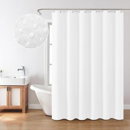 Inhousolu Fabric Shower Curtain, Waffle Weave 230 GSM Polyester, Weighted Hem, Metal Hooks Included, Water Repellent Washable, 72 x 78 Inch, White - color: White, size: 72"W x 78"L (Pack of 1)