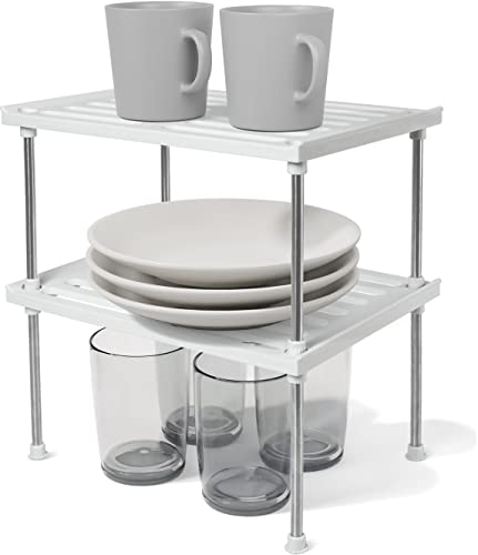 Stackable Kitchen Cabinet Organizer Set of 2 - White | Under Sink Cabinet Shelves and Storage, Pantry Storage Shelf Organizer, Kitchen Counter Shelf for Cupboard