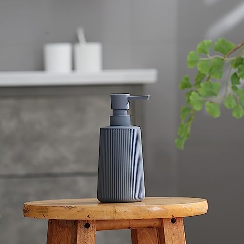 YAUKPH Small Soap Dispenser for Bathroom and Kitchen Matte Gray | Modern Farmhouse Striped Style Plastic Hand Soap Dish Soap Dispenser with Pump - color: Gray