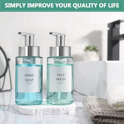 RYTOXILO Glass Soap Dispenser, 10 oz/300ml Foaming Soap Dispenser, 2 Pack Foaming Hand Dispenser for Bathroom & Kitchen, Clear Refillable Foam Soap Bottle with Silver Pump - color: Clear Bottle, size: 10 Fl oz with Silver Pump