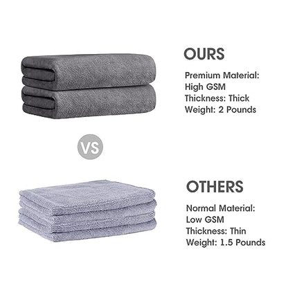 JML Microfiber Bath Towel 2 Pack(30" x 60"), Oversized Thick Towels, Soft, Super Absorbent and Fast Drying, No Fading Multipurpose Use for Sports, Travel, Fitness, Yoga, 30 in 60 in, Grey Count | Microfiber, Hanging Loop, Oversized, Soft & Absorbent, Fast