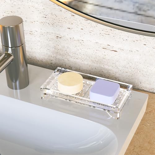 NiHome Self Draining Soap Dish, Acrylic Bar Holder, Bathroom Kitchen, Clear | Slotted Design for 360° Airflow, Keeps Bars Dry, Ideal Shower Tray for Sink, Fits Shampoo & Beauty Bars, Easy Clean - color: Clear