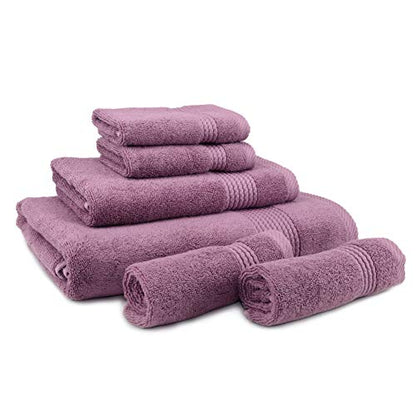 Lara Premium Bath Towel Set 6 Piece - Soft & Highly Absorbent Bathroom Towel Set, 100% Luxury Turkish Cotton, Flannel Bath Towels, 1 Bath Towel, 1 Hand Towel, 4 Washcloths - Damson - color: Damson, size: 1 Bath Towel, 1 Hand Towel, 4 Wash Cloths