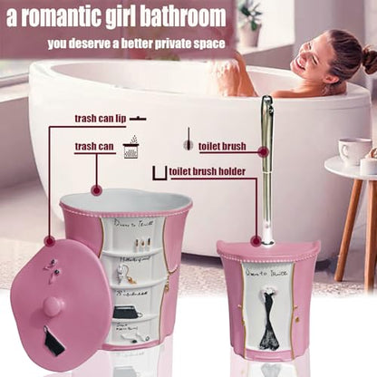 LUANT 6 PCS Bathroom Accessories Including Soap Dispenser, Soap Dish, Tumbler, Teethbrush Holder, Trash Can and Toilet Brush, Decoration for Girl's Bathroom, Countertop Oragnizer, Pink - size: 6PCS-PINK