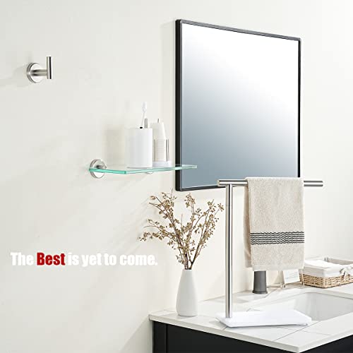 JQK Bathroom Glass Shelf, Tempered Glass Shower Storage 12 by 5 inches, 304 Stainless Steel Brushed Finish Wall Mount, TGS101L12-BN - color: Brushed, size: 12 Inch (1 Pack)