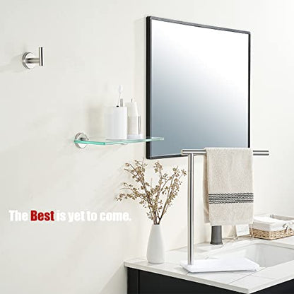 JQK Bathroom Glass Shelf, Tempered Glass Shower Storage 12 by 5 inches, 304 Stainless Steel Brushed Finish Wall Mount, TGS101L12-BN - color: Brushed, size: 12 Inch (1 Pack)