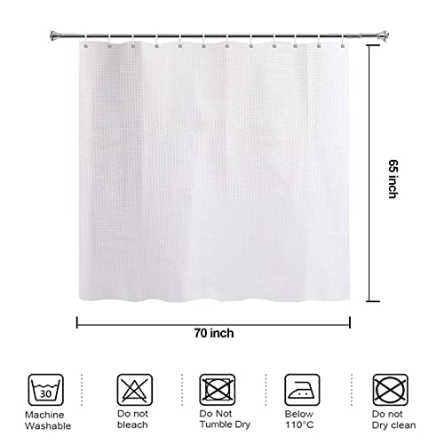 White Waffle Shower Curtains 65 Inches Long for Step in Tub with 12PK Hooks | Water-Repellent Fabric 12PK Hooks - color: White, size: 70"W x 65"L (Pack of 1)