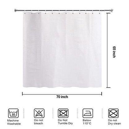 White Waffle Shower Curtains 65 Inches Long for Step in Tub with 12PK Hooks | Water-Repellent Fabric 12PK Hooks - color: White, size: 70"W x 65"L (Pack of 1)