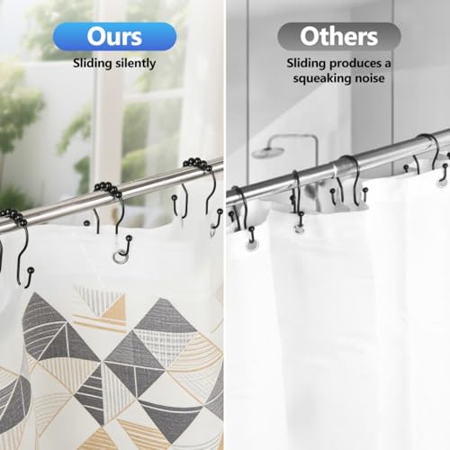 Resze 12PCS Shower Curtain Hooks, Sturdy Metal Shower Curtain Rings(Black) | Glide Roller Double Shower Hooks, Rust Proof Anti-Drop Curtain Hooks, Smooth Sliding Rings for Bathroom Shower Rods Curtains - color: Black