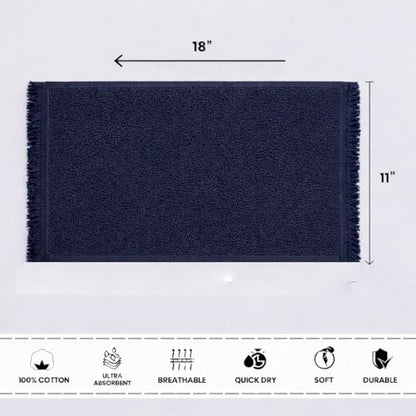 Fringed Reversible Fingertip Hand Towel (Size 11" W x 18" L) Terry Cotton Washcloth Set for Face and Bathroom use. (Navy, 3)