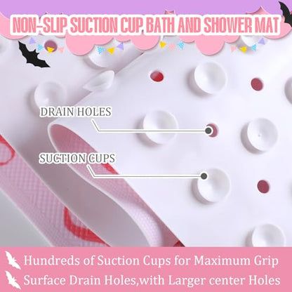 Mudder Pink Bow Bathtub Mat 40 x 16 Inch Cute Tub Mat Shower Non-Slip Extra Long Bathmat with Suction Cups & Drain Holes for Bathroom Tub Non Slip
