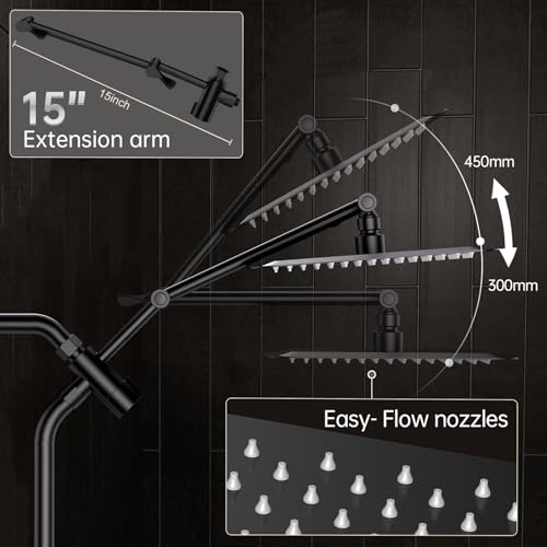 Veken All Metal 10" Luxurious Rain Shower Head with Handheld Spray,Square | Best Dual High Pressure Shower Heads Combo,Double Detachable Showerhead, Adjustable Rainfall,Bathroom Accessories,Matte Black - color: Black Matte, size: 10 Inch