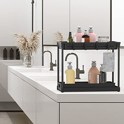 Simple Houseware 2-Tier Standard Under Sink Storage Organizer, Black