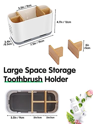 GFWARE Toothbrush Holders for Bathrooms - Bamboo Divider Toothbrush and Toothpaste Holder with Drainage, Kids Electric Toothbrush Organizer for Bathroom Countertop, White Tooth Brush Holder | 5 Slots Toothbrush and Toothpaste Holder with Bamboo Divider, K