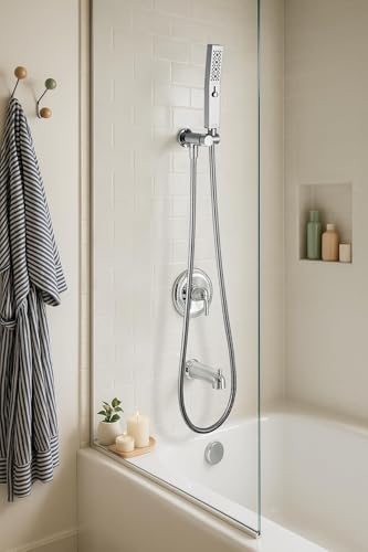 G-Promise All Metal 3-Function Handheld Shower Wand | Built to Last, Easy Install, with On/Off Switch Holder, Extra Long Hose, Modern Upgrade - color: Chrome, style: Square