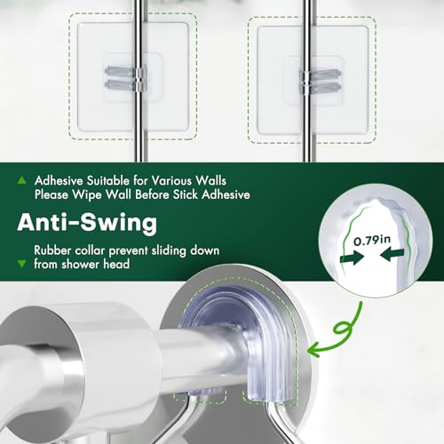 Sewulidon Stainless Steel Shower Caddy Hanging for Handheld Shower Heads,Rustproof Hose Shower Organizer Adjustable Length Shower Rack with 24 Hooks,Razor Holder,Soap Holder - color: New-Silver