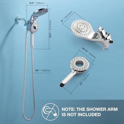 High Pressure Rain Shower Head with Handheld Spray Combo Fixed Showerhead Dual Shower Head Set 10 Sprays Detachable Hand Held Showerheads Built-in Magnetic System Chrome Polished - color: Chrome Polished