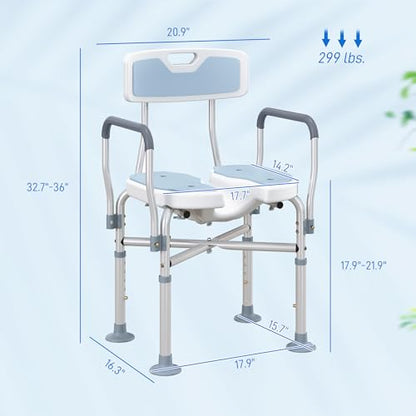 HOMCOM Padded Shower Chair with Arms and Back for Seniors, Light Blue | HDPE, Adjustable Height, Anti-slip, Tool-Free Assembly, Bath Seat, Shower Bench, for Disabled