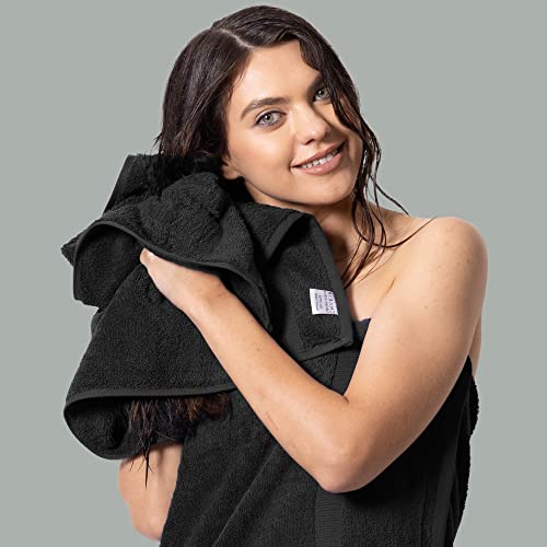 Chakir Turkish Linens Personalized 3 Piece Towel Set, 100% Cotton Luxury Turkish Towels for Bathroom, Soft Absorbent Towel Set with Bath Towel Hand Towel and Washcloth, Black - color: Black