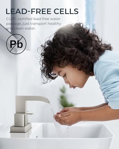 FORIOUS Waterfall Bathroom Faucet 2 Hole 4 Inch Centerset Brushed Nickel | Square Bathroom Sink Faucet 4 Inch Two Handles with Pop-up Drain and Supply Lines, for Vanity RV Farmhouse Laundry Room Basin - color: Stainless Steel