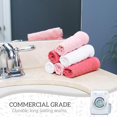 GREEN LIFESTYLE 12x12 inches Checker Washcloths 6 Pack, Soft, Durable, Highly Absorbent and Luxurious (Pink) - color: Pink