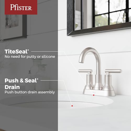 Pfister Capistrano 3-Hole Centerset Bathroom Sink Faucet Nickel LF048CSOGS | Push & Seal drain included, Spot Defense finish, 4 in centerset vanity faucet , EPA WaterSense compliant, NSF lead-free - color: Spot Defense Brushed Nickel, size: 1 Pack