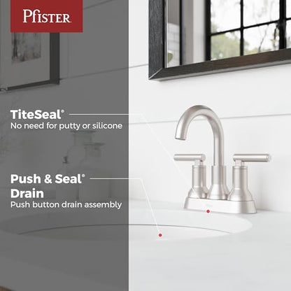 Pfister Capistrano 3-Hole Centerset Bathroom Sink Faucet Nickel LF048CSOGS | Push & Seal drain included, Spot Defense finish, 4 in centerset vanity faucet , EPA WaterSense compliant, NSF lead-free - color: Spot Defense Brushed Nickel, size: 1 Pack