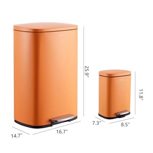happimess Connor 2-Piece Iron Trash Can, Carrot Cake | 13.2 And 1.3 Gallons, Rectangular, Soft-Close Lid, Step Pedal, 20 Liners, 26" And 12" Height - color: Carrot Cake