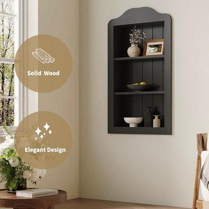 CJL 14''x24'' Recessed Medicine Cabinet, Solid Wood in-Wall Cabinet, Black | Victorian Bathroom Wall Niche Shelf, 3-Tier, No MDF, Fully Assembled - color: Black, size: 14"x24"x3.75"