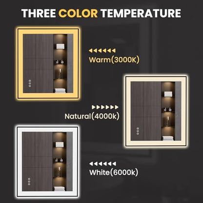 LOAAO 28"X32" LED Bathroom Mirror Black Framed | Anti-Fog, Dimmable, Memory Function, Tempered Glass, Lighted Vanity Mirror for Wall - size: 28"L x 32"W