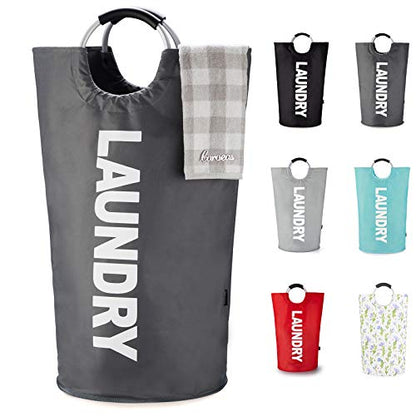 Caroeas 125L Laundry Basket,Large Laundry Hamper, Laundry Bag with Padded Handles, Clothes Hamper Stands Up Well, Collapsible Free Standing Easy Storage Washing Bin (Dark Grey,125L) - color: Dark Grey, size: 125L