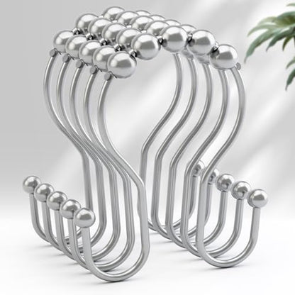 AmazerBath Shower Curtain Hooks, Shower Curtain Rings, Metal Chrome Shower Curtain Hooks Rust Proof, Smooth Glide Double Shower Hooks for Shower Curtain, Shower Rod Hooks 12Pcs - color: Chrome, style: Double Shower Hooks