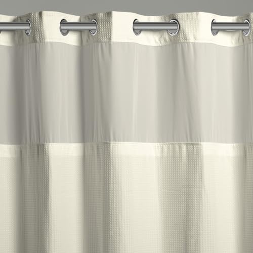 It's A Snap! Waffle Shower Curtain, 3-in-1 with Sheer Top Window, Flex-On Rings & Liner, 71' x 74', Cream - color: Cream, size: 71"W x 74"L (Pack of 1), style: Without Magnets