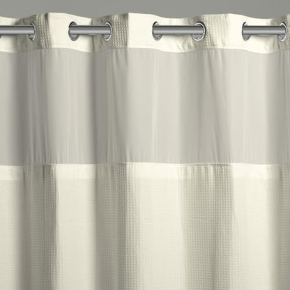 It's A Snap! Waffle Shower Curtain, 3-in-1 with Sheer Top Window, Flex-On Rings & Liner, 71' x 74', Cream - color: Cream, size: 71"W x 74"L (Pack of 1), style: Without Magnets