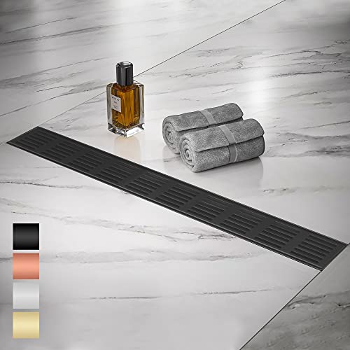 Linear Shower Drain 36 Inch, Professional Brushed SUS-304 Stainless Steel Shower Drain, 51L/Min Fast Drainage Floor Linear Drain, US Standard CUPC Certified, Matte Black, SD-109 - color: Matte Black, size: 36 Inch