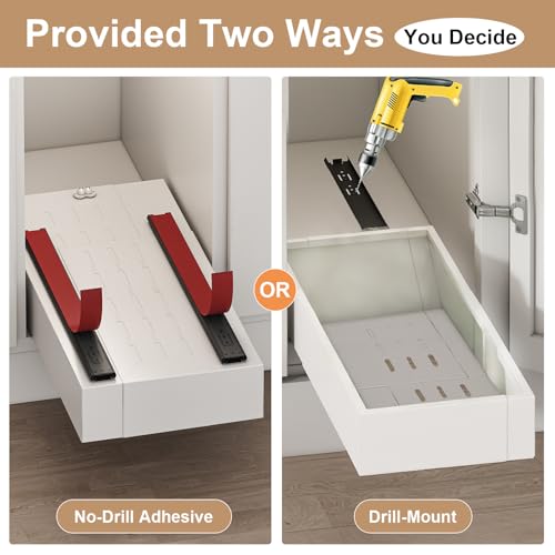 Fokyfok 2Pc Pull out Cabinet Organizer,7"-11"W,17"-24"D,Expandable | No Drill,Adjustable,Roll out Drawers,Adhesive Sliding Drawers,Slide out Shelves for Cabinets Without Lip,Kitchen,Pantry,White - size: (7"W-11"W)X(17"D-24"D)