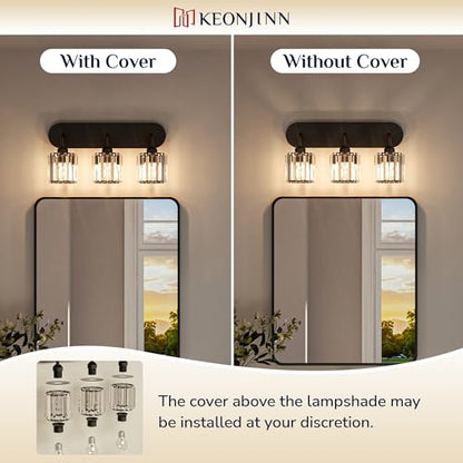 Keonjinn 5-Light Bathroom Light Fixtures, Crystal Black Bathroom Vanity Lights Over Mirror, Vanity Lighting Fixtures with Crystal Square Shades (E26 Socket, Exclude Bulb) - color: Black, size: 5-Light