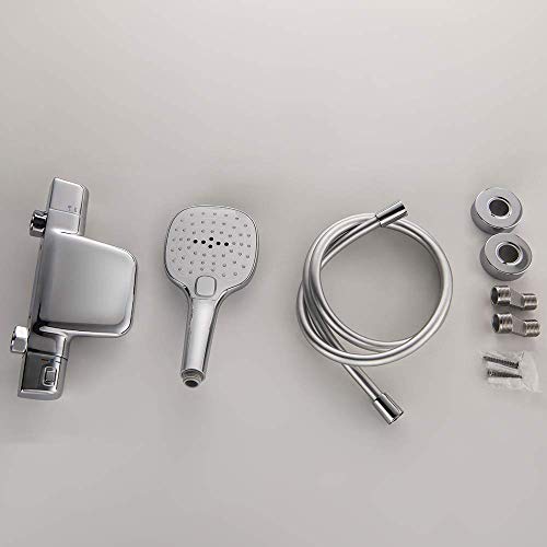 Wall Mounted Bathtub Faucet with Shower, Bath Shower Faucet System Mixer Thermostatic Mixer Taps Brass Shower Taps with Hand Shower and Shower Hose Set,Chrome,Chrome - color: Chrome