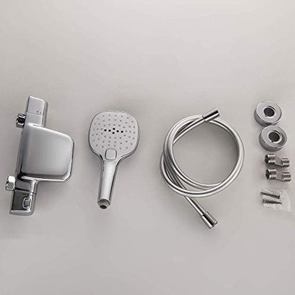 Wall Mounted Bathtub Faucet with Shower, Bath Shower Faucet System Mixer Thermostatic Mixer Taps Brass Shower Taps with Hand Shower and Shower Hose Set,Chrome,Chrome - color: Chrome