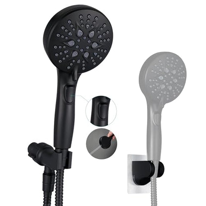 GwernKB Handheld Shower Head with ON OFF Switch & 79in Stainless Steel Hose | Built-in Power Spray,7-Setting High Pressure Spray with Bracket & Extra No Drilling Wall Shower Holder for Lower Mount,Black - color: Matte Black