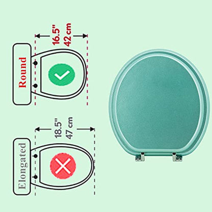 Round Toilet Seat Wood Toilet Seat Prevent Shifting with Zinc Alloy Hinges American Standard Size Toilet Seat Easy to Install also Easy to Clean(Round,Sparkling Turquoise) - color: Turquoise, size: Round