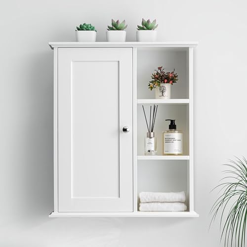 Bathroom Wall Cabinet Shaker Style Over The Toilet Storage Cabinet | White Wall Mounted Storage Cabinet Wooden Medicine Cabinets for Bathroom Laundry Room Kitchen - color: White, size: 23.6"W x 27.6"H