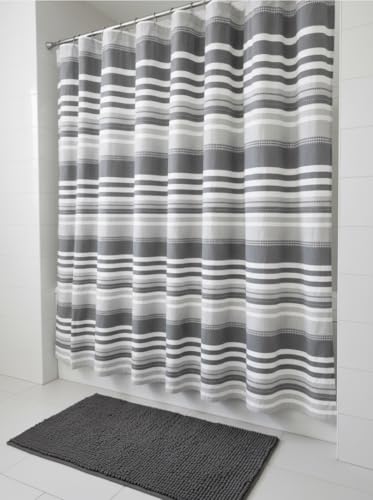 Charcoal Gray and White Fabric Shower Curtain, Cotton Blend Textured Striped Design, 72 x 72 Shower Curtain, Modern Aesthetic Bathroom Decor, Oasis Grey - color: Oasis Grey