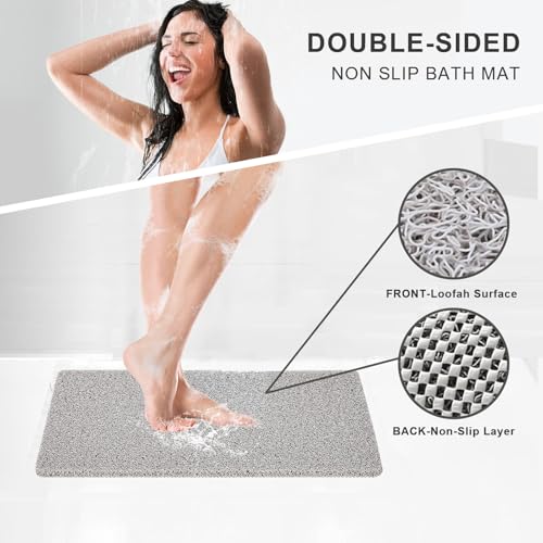 Nonslip Bathtub Mat, Anti Slip Bath Mat 0.6" Extra Thick, Quick Dry Bath Tub Anti Slip Shower Mat, Loofah Non-Slip Bath Mat for Tub Bathroom Pool Kitchen Entryway Home Hotel(Light Gray 16x24) - color: Light Grey, size: 24" x 16" (Rectangular)