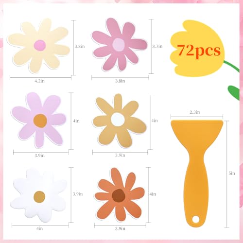 72 Pcs Flower Non Slip Bathtub Sticker,Safety Shower Treads Adhesive Appliques with Scraper Adhesive Star Flower Cute Bathtub Decals Bath Tread for Bathroom and Other Slippery Surfaces(Colorful)