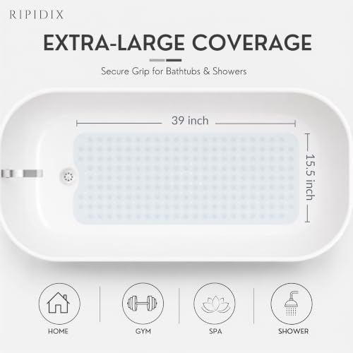 Bathtub Mat Non-Slip – 39" x 15.5" Extra Long Shower Mat with Suction Cups, BPA Free & Machine Washable, Textured Bath Mat for Tub, Ideal for Kids, Seniors & Pregnant Women, Clear - color: Clear